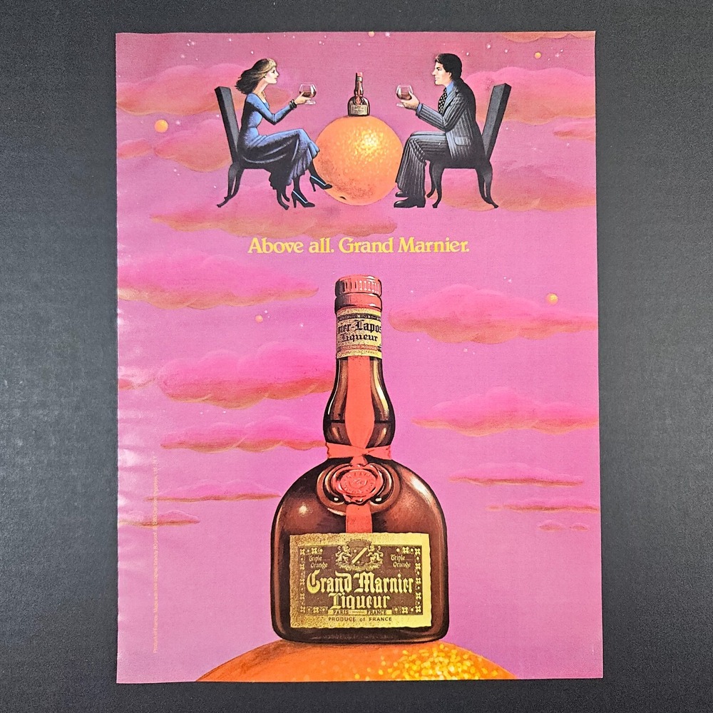 1983 Grand Marnier Triple Orange Liqueur Vintage Print Ad Pink Elegant Couple